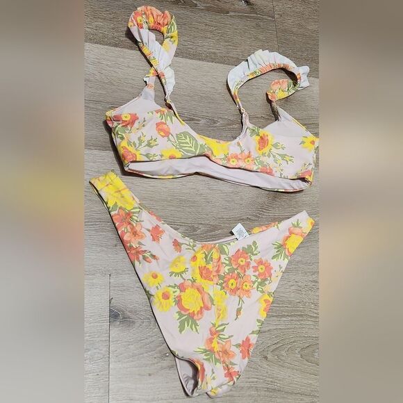 Aerie 2 Piece Swim Bikini Set Sz Medium Retro Floral Top Cheeky Bottom - Picture 4 of 6